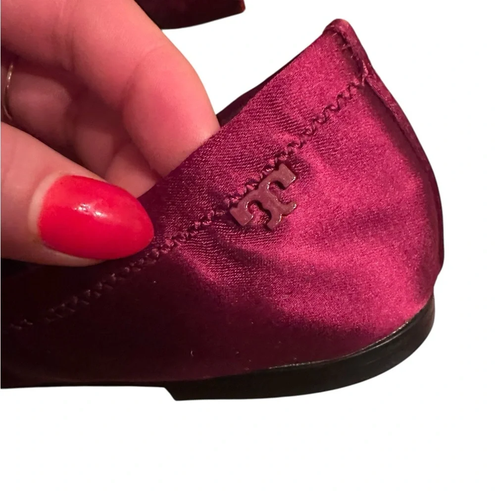 Tory Burch Burgundy Velvet Bow Flats - Picture 5 of 6